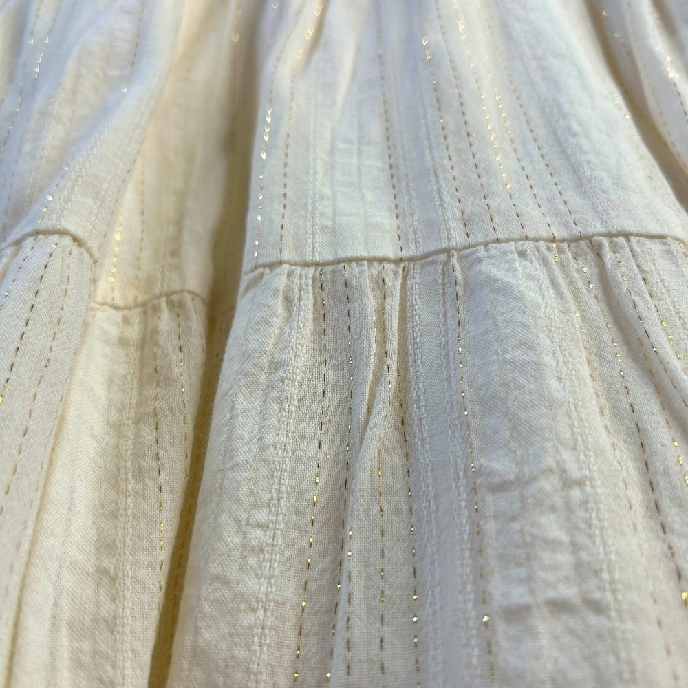 Zara Kids Girls Cream Gold Metallic Pinstripe Smocked Tiered Ruffle Dress Size 9 - Picture 5 of 7